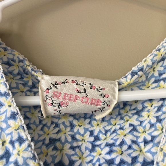 Vintage Sleep Club Blue & Yellow Floral 100% Cotton Button Down Pj Shirt L - Picture 7 of 7